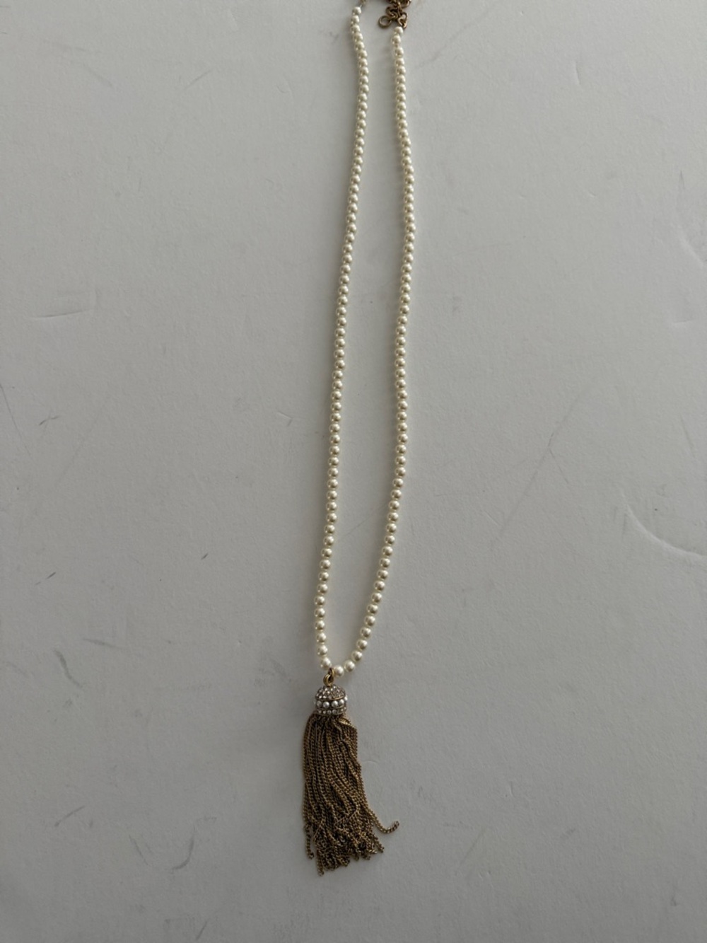 J. Crew Factory Cream Pearl Necklace with Gold Tassel